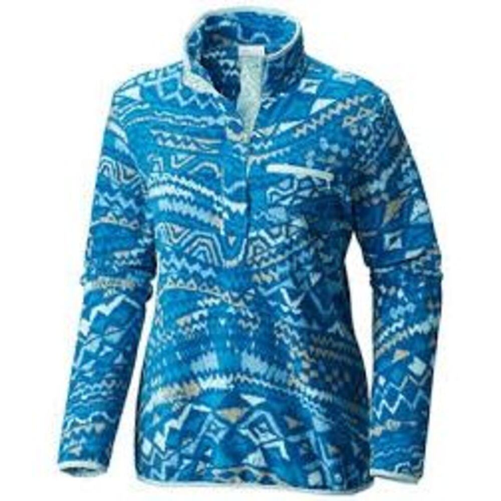 Columbia Womens Jacket Size Small Blue‎ Aztec Tribal Fleece Pullover Half Snap